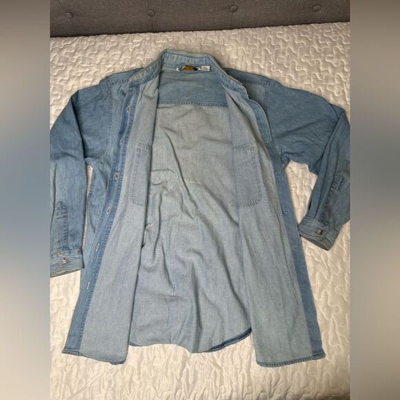 Vintage Union Khaki Denim Shirt Rugged Workwear Y2K Oversized Button-Up Menswear - Picture 8 of 12